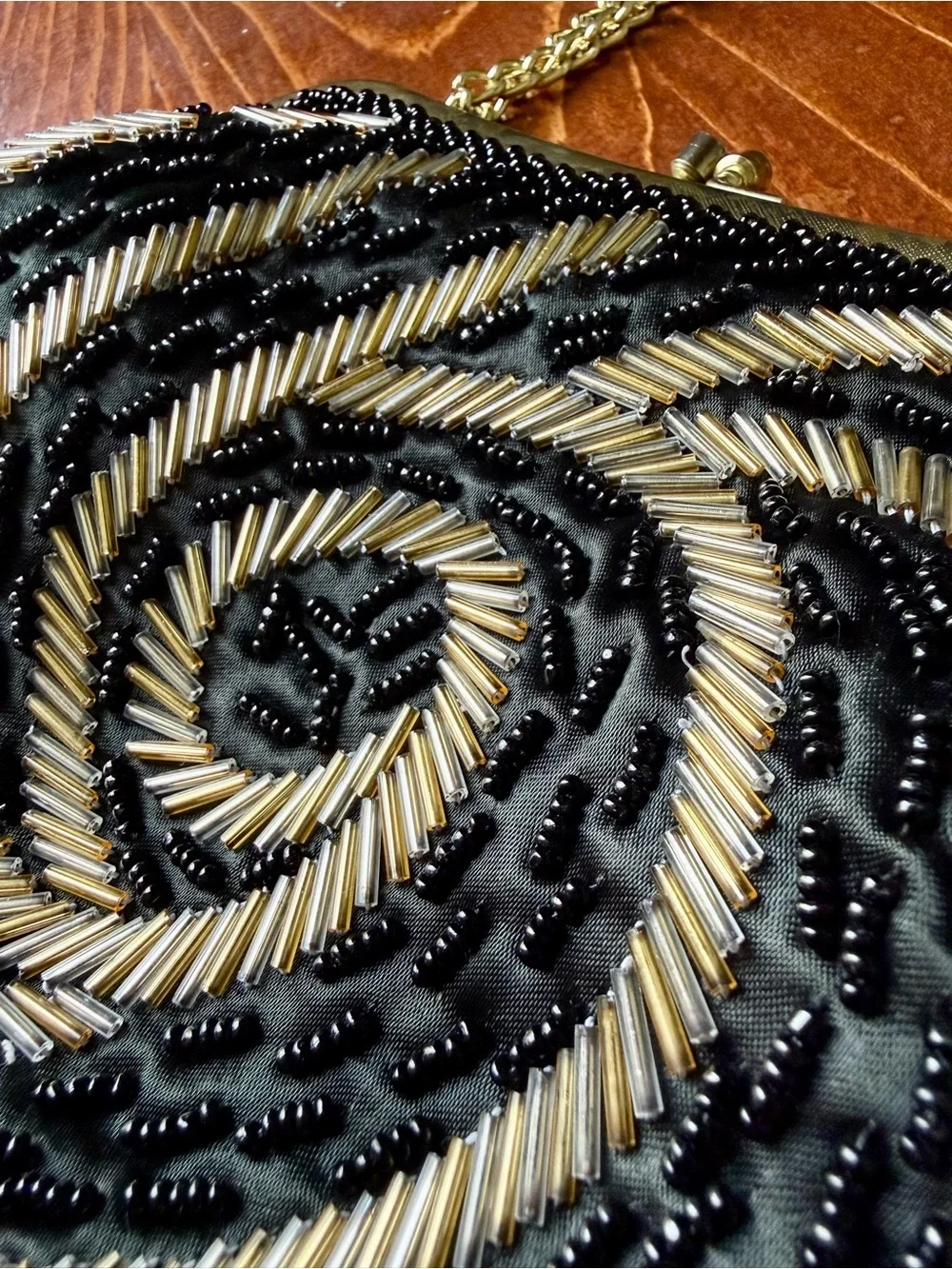 Vintage La Regale Beaded Bag - Black & Gold Handmade in Hong Kong